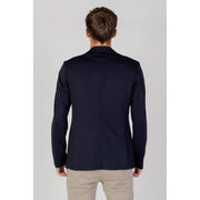 Armani Exchange men spring summer navy blue long blazer with classic tailored fit and subtle stitching details