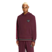 Armani Exchange Herren-Sweatshirt, bordeauxrot, mit Kapuze, Tasche, bordeauxrotem Puma-Hoodie und schwarz-weiß gestreiften Bündchen