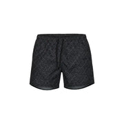 Armani exchange Schwarze Herren-Badehose aus Polyester mit weißem, umrandetem, sich wiederholendem geometrischem Muster des Wortes „Change“.
