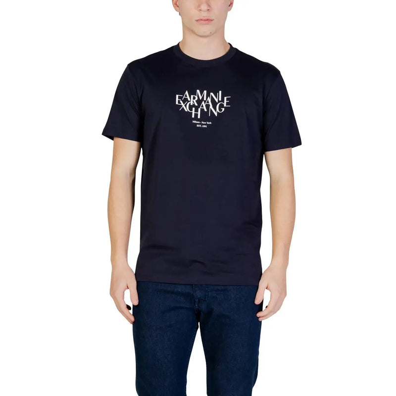 Armani Exchange men t-shirt in black cotton with white graphic print on the chest for casual wear