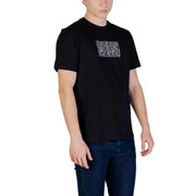 Armani Exchange men black short-sleeved t-shirt with white abstract geometric chest pattern for casual wear