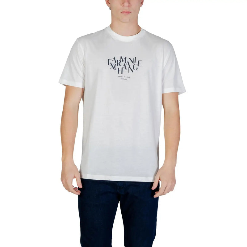 White Armani Exchange men t-shirt with black graphic print made of soft cotton for casual wear