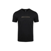 Armani Exchange Schwarzes Herren-T-Shirt aus Baumwolle mit Rundhalsausschnitt, kurzen Ärmeln und goldgesticktem Logo auf der Brust
