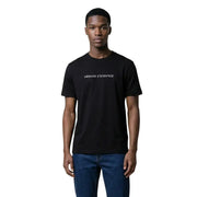 Armani Exchange Herren-T-Shirt, schwarz, Baumwolle, Rundhalsausschnitt, Kurzarm mit weißem Aufdruck Armani Exchange Logo über der Brust