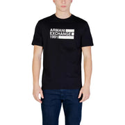 Armani Exchange Männer t-shirt Aus schwarzer Baumwolle mit weißem 1991-Logo und horizontalen Streifen für lässige Kleidung