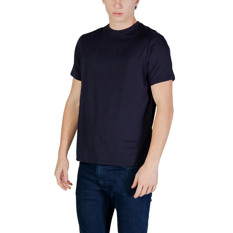 Armani Exchange men t shirt black short sleeved cotton with subtle tonal embroidered logo across the chest