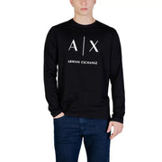 Schwarz armani exchange Langärmeliges Baumwoll-T-Shirt mit weißem Axt-Logo und armani exchange Text auf der Brust