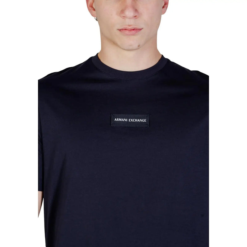 Black armani exchange men t-shirt featuring a rectangular logo patch on the chest in soft cotton fabric