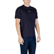Armani Exchange men black short-sleeved t-shirt with a small rectangular logo patch on the left chest