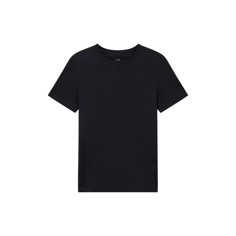 Armani Exchange men t-shirt black short-sleeved with subtle a x logo at the neckline in cotton fabric