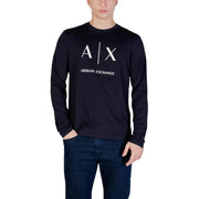 Marineblaues Langarmshirt Armani Exchange Männer t-shirt mit weißem Axt-Logo und Markennamen auf der Brust