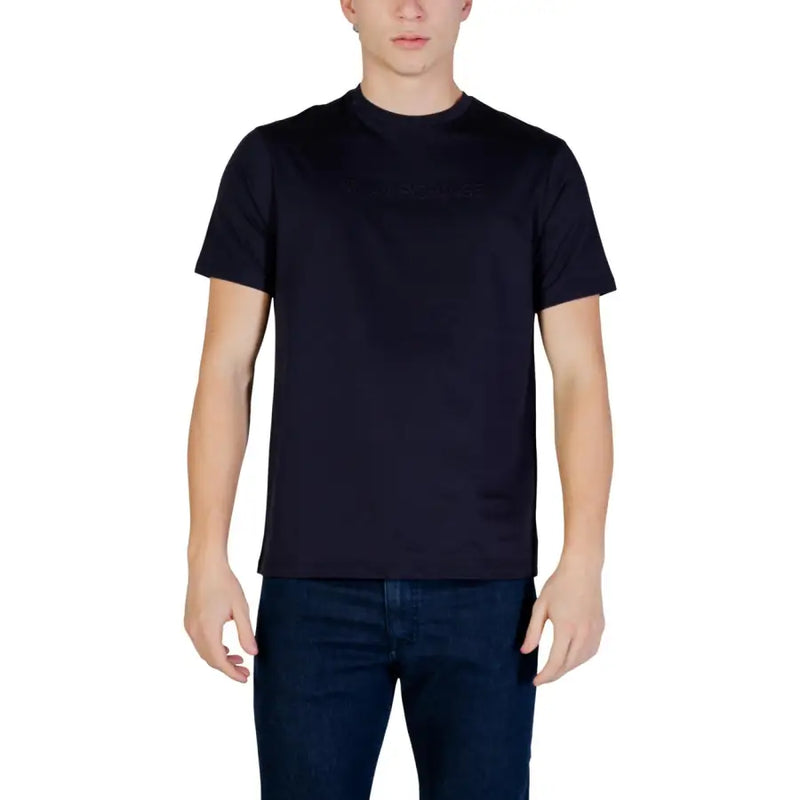 Armani Exchange Herren schwarzer Rundhals-Sweatshirt t-shirt mit dezentem, geprägtem Markenlogo aus Baumwollmaterial auf der Brust