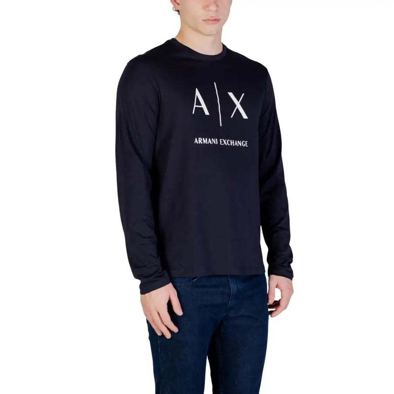 Schwarzes Langarmshirt Armani Exchange Männer t-shirt mit weißem Axt-Logo und Markennamen auf der Brust