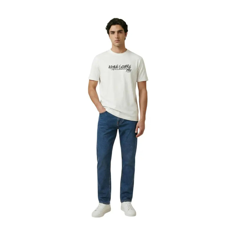 Weiße Baumwolle Armani Exchange Männer t-shirt mit schwarzem Aroma Exchange 1974 grafischem Druck Frontdesign