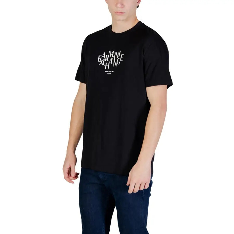 Schwarz Armani Exchange Männer t-shirt aus Baumwolle mit weißem Armani Exchange Logo auf der Brust aufgedruckt