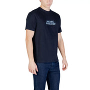 Armani Exchange Herren schwarzes Kurzarm-Baumwollhemd t-shirt mit einem dezenten hellblauen Logo für den Menschenaustausch auf der Brust