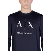 Marineblaues Langarmshirt Armani Exchange Männer t-shirt mit weißem Axt-Logo und Markennamen auf der Brust