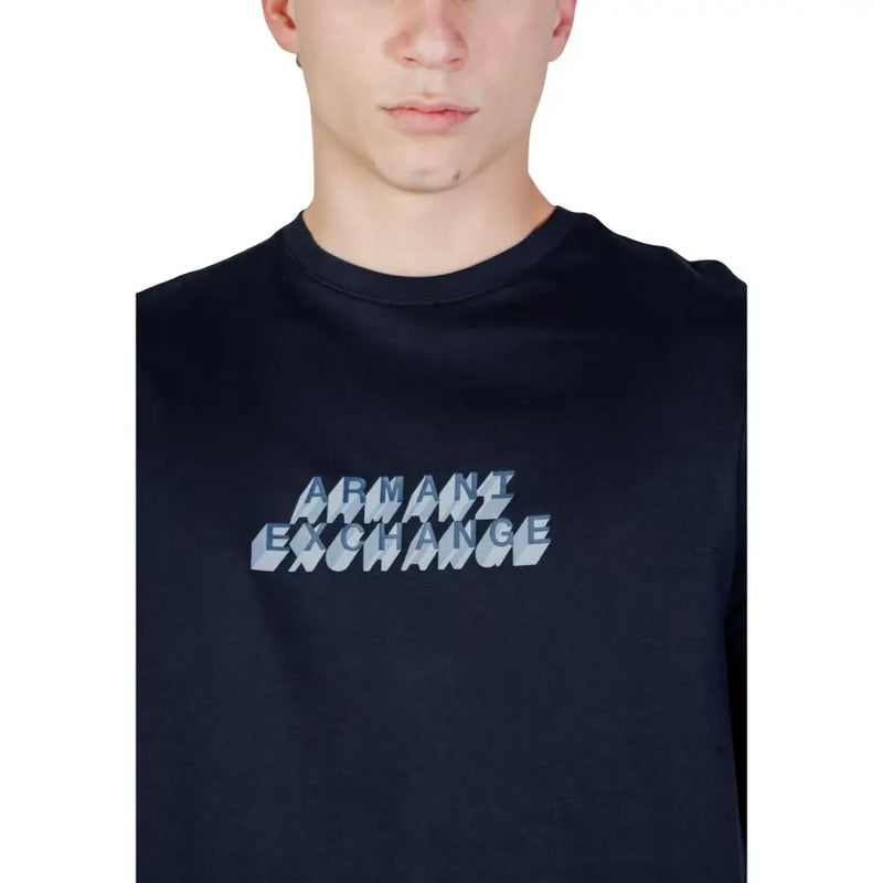 Schwarz Armani Exchange Rundhalsausschnitt t-shirt mit geometrisch stilisiertem hellgrau-weißem Logo für Herren
