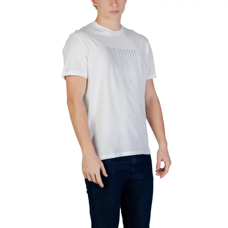 Armani Exchange Herren weiße Baumwolle t-shirt mit einem dezenten hellgrauen geometrischen Muster auf der Brust