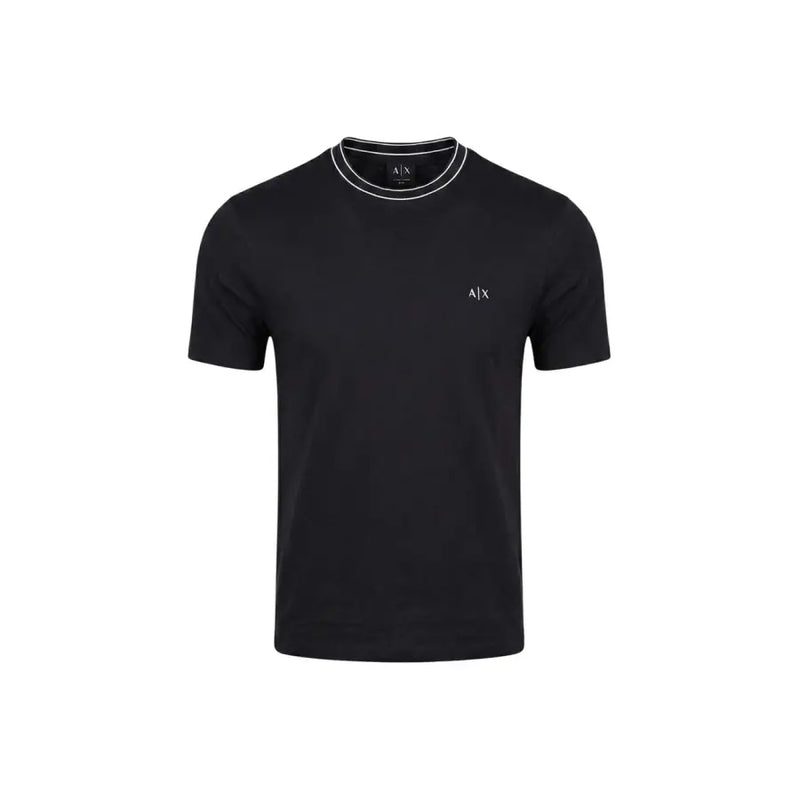 Schwarz Armani Exchange Männer t-shirt mit weißem Kragenbesatz und kleinem gesticktem Logo auf der Brust