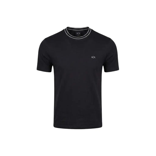 Schwarz Armani Exchange Männer t-shirt mit weißem Kragenbesatz und kleinem gesticktem Logo auf der Brust