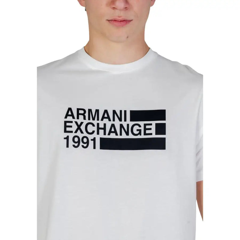 Armani Exchange Männer t-shirt weiße Baumwolle mit kräftigem Schwarz armani exchange Grafisches Logo von 1991 auf der Vorderseite