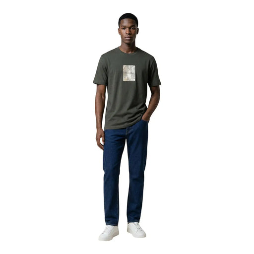 Armani Exchange men t shirt green cotton round neck with olive green short sleeves and light square chest patch
