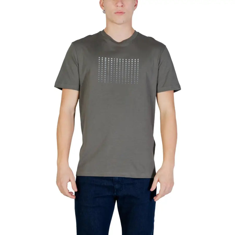 Armani Exchange Männer t-shirt Dunkelgraues Kurzarmshirt mit dezentem, hellfarbigem Buchstabengittermuster auf der Brust