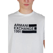 Armani Exchange men t-shirt white cotton with bold black armani exchange 1991 graphic logo on front