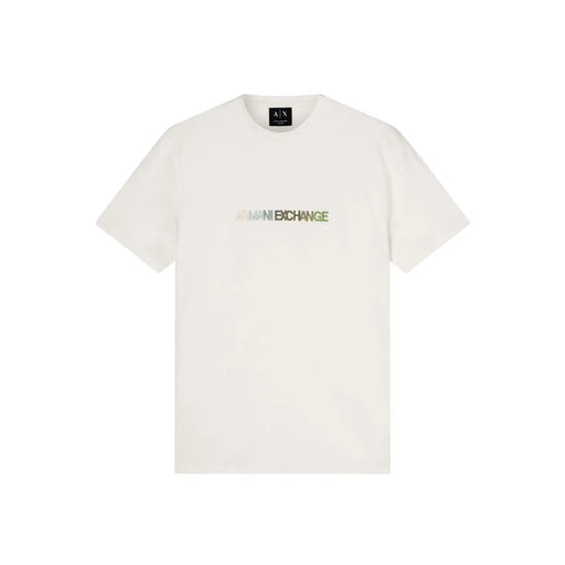 Cream-colored Armani Exchange men t-shirt with a subtle gradient logo across the chest in soft cotton fabric