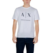 Armani Exchange Weißes Herren-T-Shirt aus Baumwolle mit schwarzem Axt-Logo und Markennamen auf der Brust.
