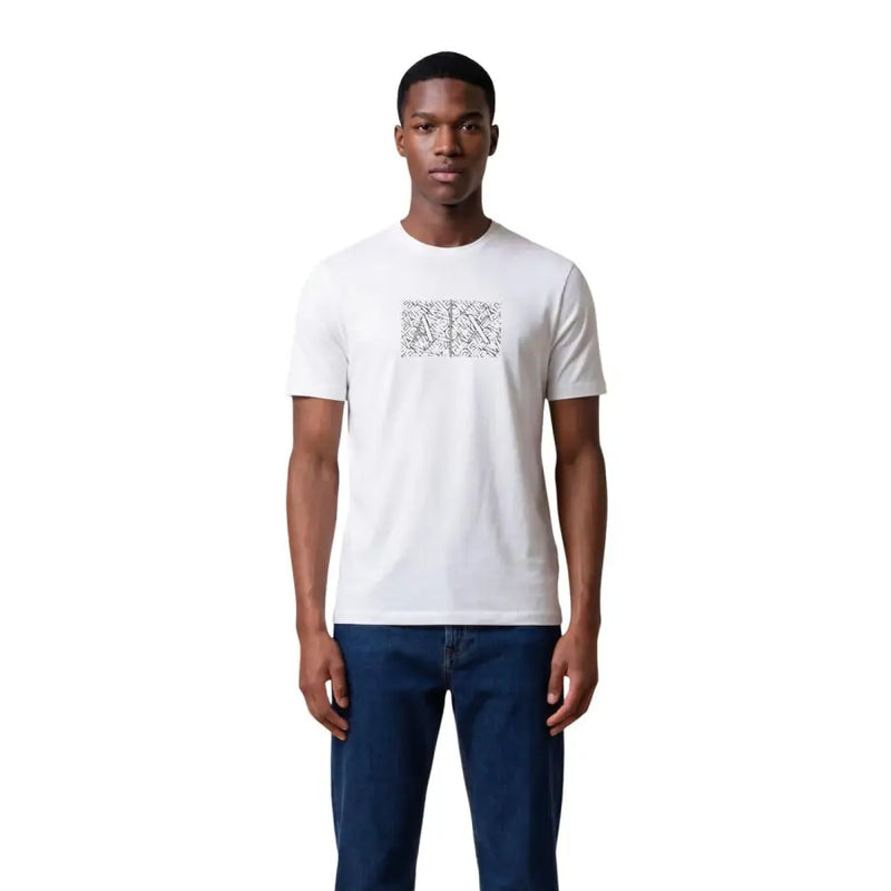 Armani Exchange Herren weiße Baumwolle t-shirt mit dezentem, sich wiederholendem Logomuster auf der Brust