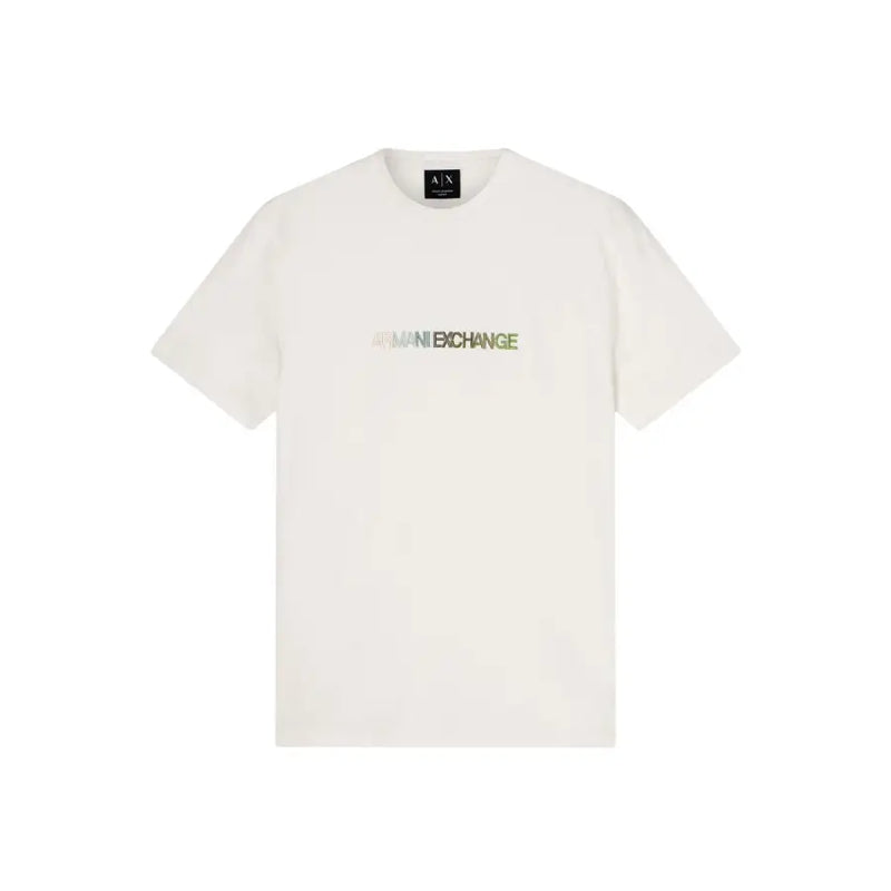 cremefarben Armani Exchange Männer t-shirt mit einem dezenten Farbverlaufslogo aus weichem Baumwollstoff auf der Brust