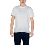 Armani Exchange Herren weiße Baumwolle t-shirt mit dezentem hellgrauem Buchstabengittermuster auf der Brust