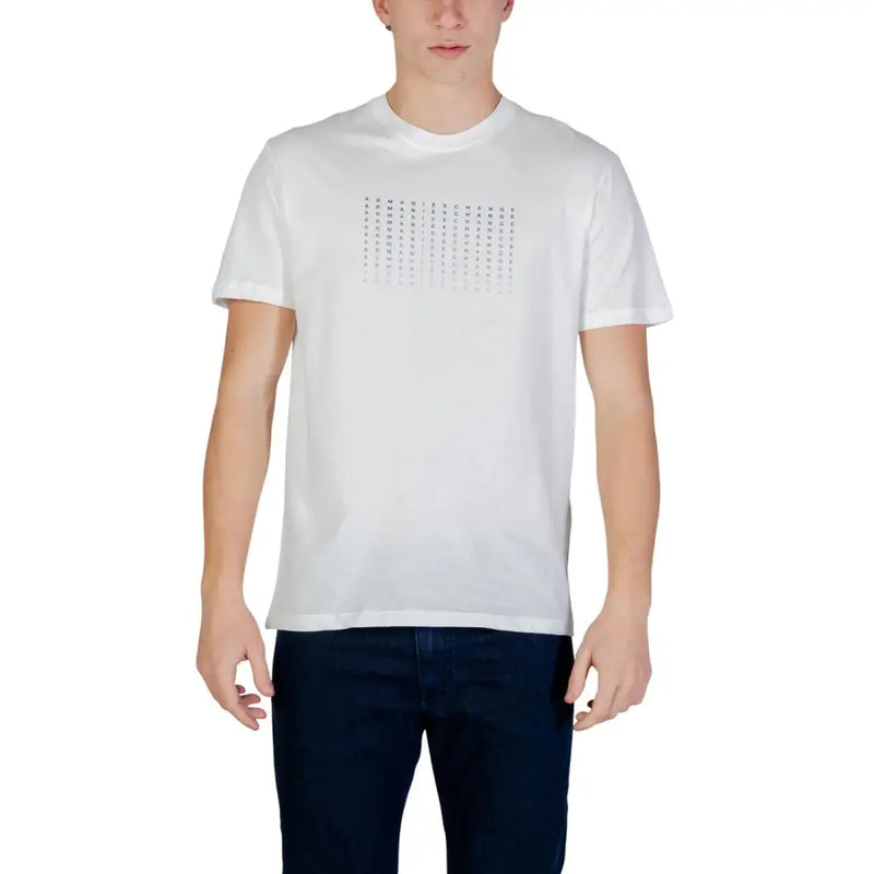 Armani Exchange Herren weiße Baumwolle t-shirt mit dezentem hellgrauem Buchstabengittermuster auf der Brust