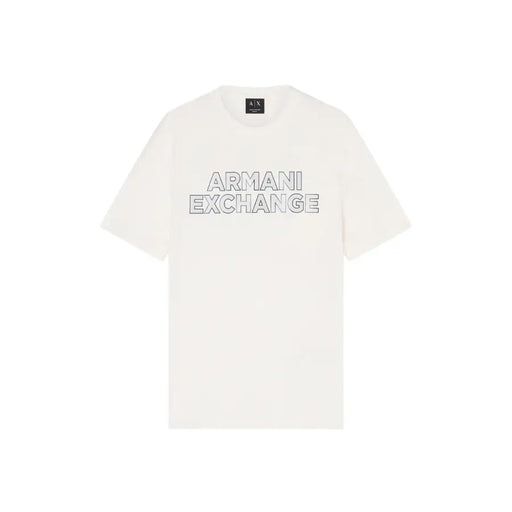 Cream-colored Armani Exchange men t-shirt with bold outlined Armani Exchange logo across the chest