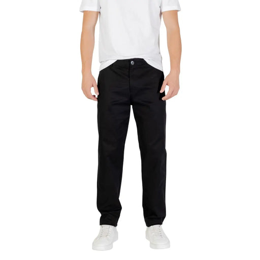 Black chino trousers by Armani Exchange featuring a clean straight-leg cut and subtle stitching details