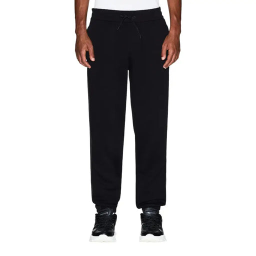 Armani Exchange men trousers black cotton joggers with drawstring waistband and tapered cuffs for casual wear