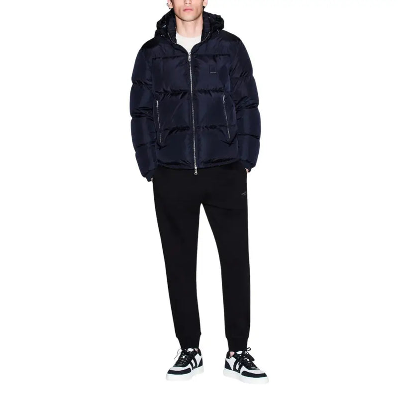 Marineblaue Steppjacke mit Frontreißverschluss, die in Armani Exchange Herrenhosen