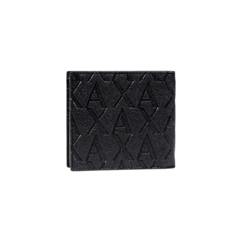 Armani Exchange Herren-Geldbörse aus schwarzem, strukturiertem Leder mit geprägtem, sich wiederholendem AXA-Logo-Muster