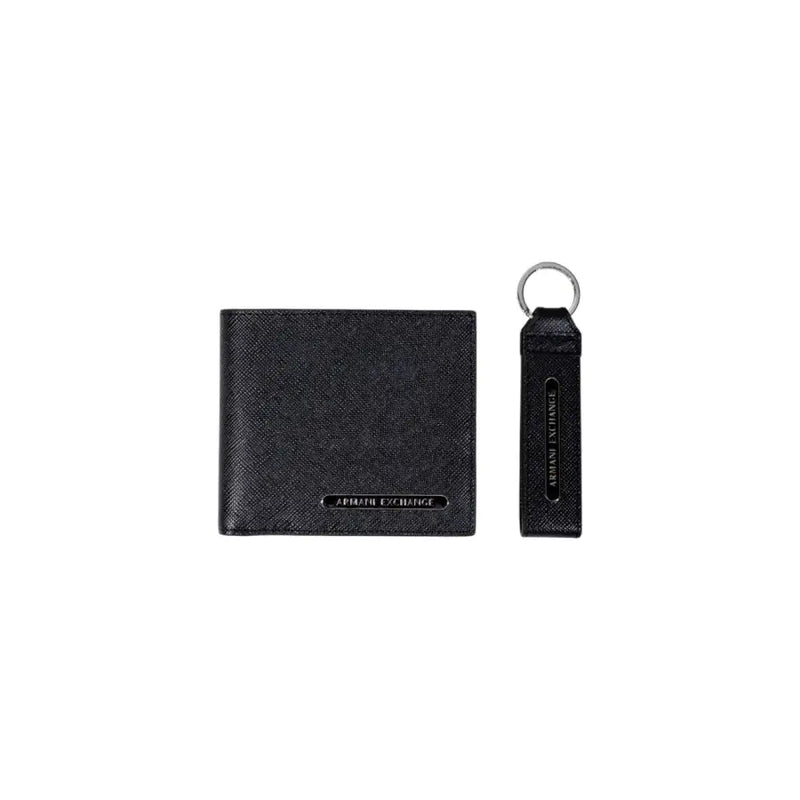 Schwarzes, strukturiertes Leder Armani Exchange Herren-Geldbörsen- und Schlüsselanhänger-Set aus hochwertigen Materialien und mit erstklassigem Design