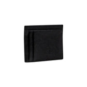 Schwarzer Kartenhalter aus strukturiertem Leder mit dezentem, geprägtem Logo von Armani Exchange Herren-Geldbörsen-Kollektion