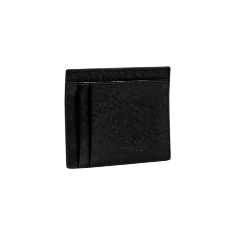 Schwarzer Kartenhalter aus strukturiertem Leder mit dezentem, geprägtem Logo von Armani Exchange Herren-Geldbörsen-Kollektion