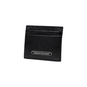 Schwarz Armani Exchange Herren-Geldbörse mit Kartenfach aus strukturiertem Leder und silberner Logo-Plakette auf der Vorderseite