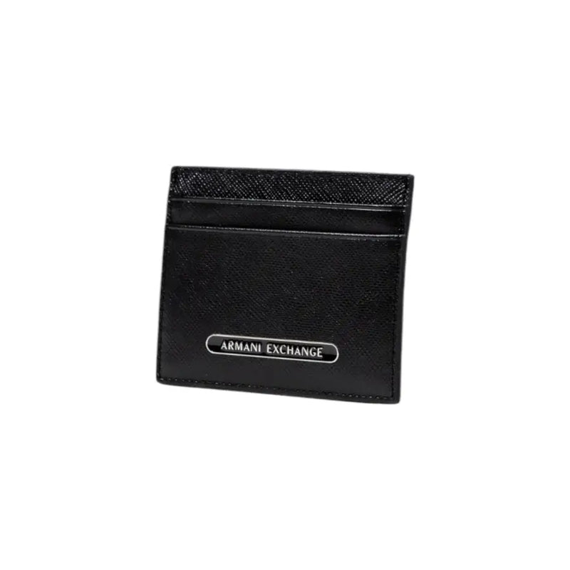 Schwarz Armani Exchange Herren-Geldbörse mit Kartenfach aus strukturiertem Leder und silberner Logo-Plakette auf der Vorderseite