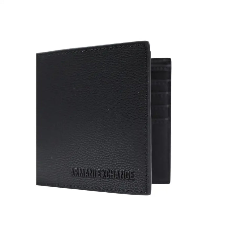 Schwarze, genarbte Ledergeldbörse mit Prägung Armani Exchange Logo entworfen für Männer von Armani Exchange