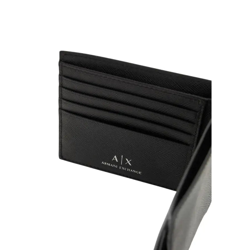 Schwarzer Lederkartenhalter mit geprägtem a|x armani exchange Logo von armani exchange Herren-Geldbörsen-Kollektion