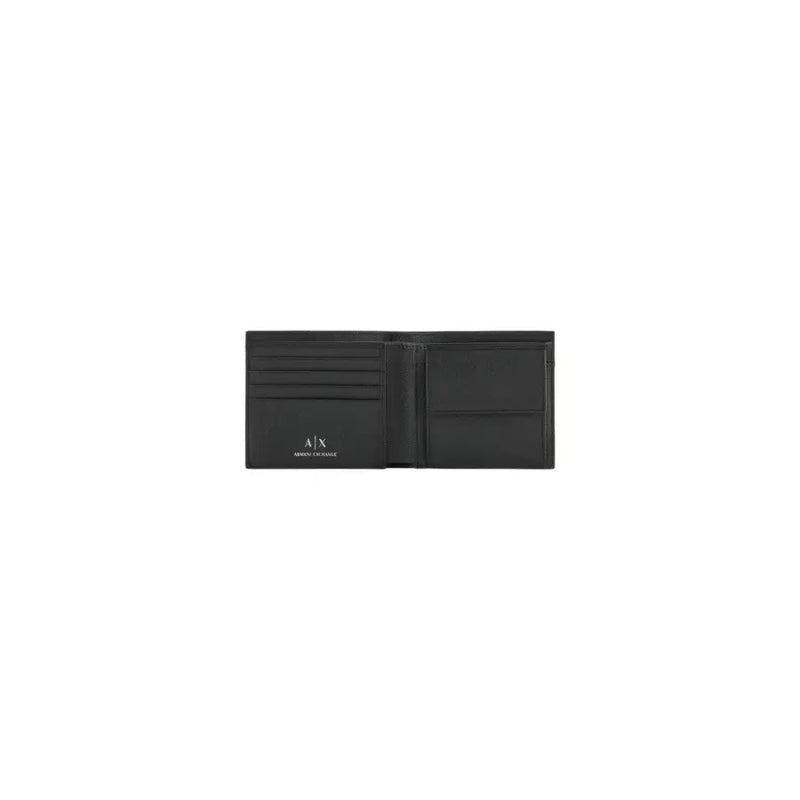 Armani Exchange Herren-Geldbörse aus schwarzem Leder, zweifach gefaltet, minimalistisches Design und weiße Stickerei Armani Exchange Logo