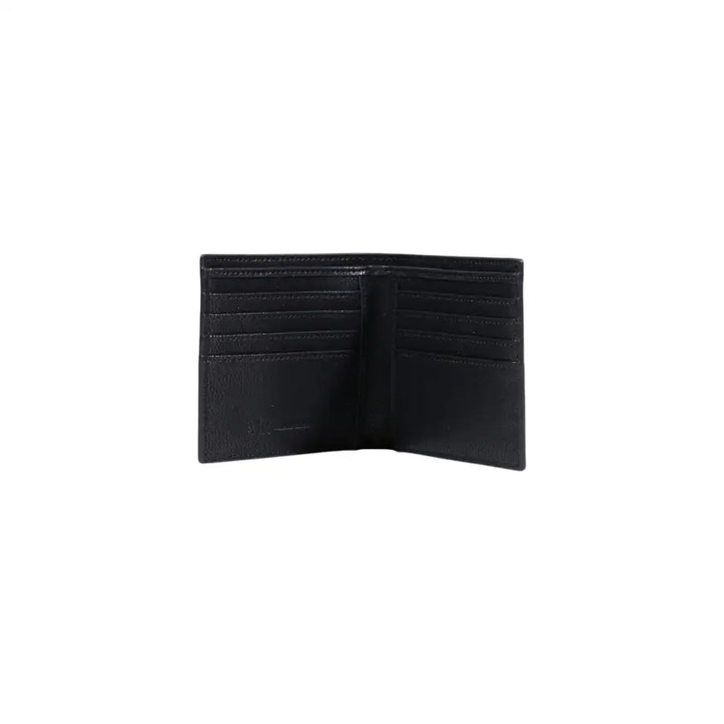 Armani Exchange Herren-Geldbörse aus schwarzem Leder mit strukturierter Oberfläche und mehreren Kartenfächern im Bi-Fold-Design
