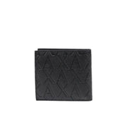 Black leather Armani Exchange men wallet with embossed repeating ax logo pattern made of polyester for ID storage